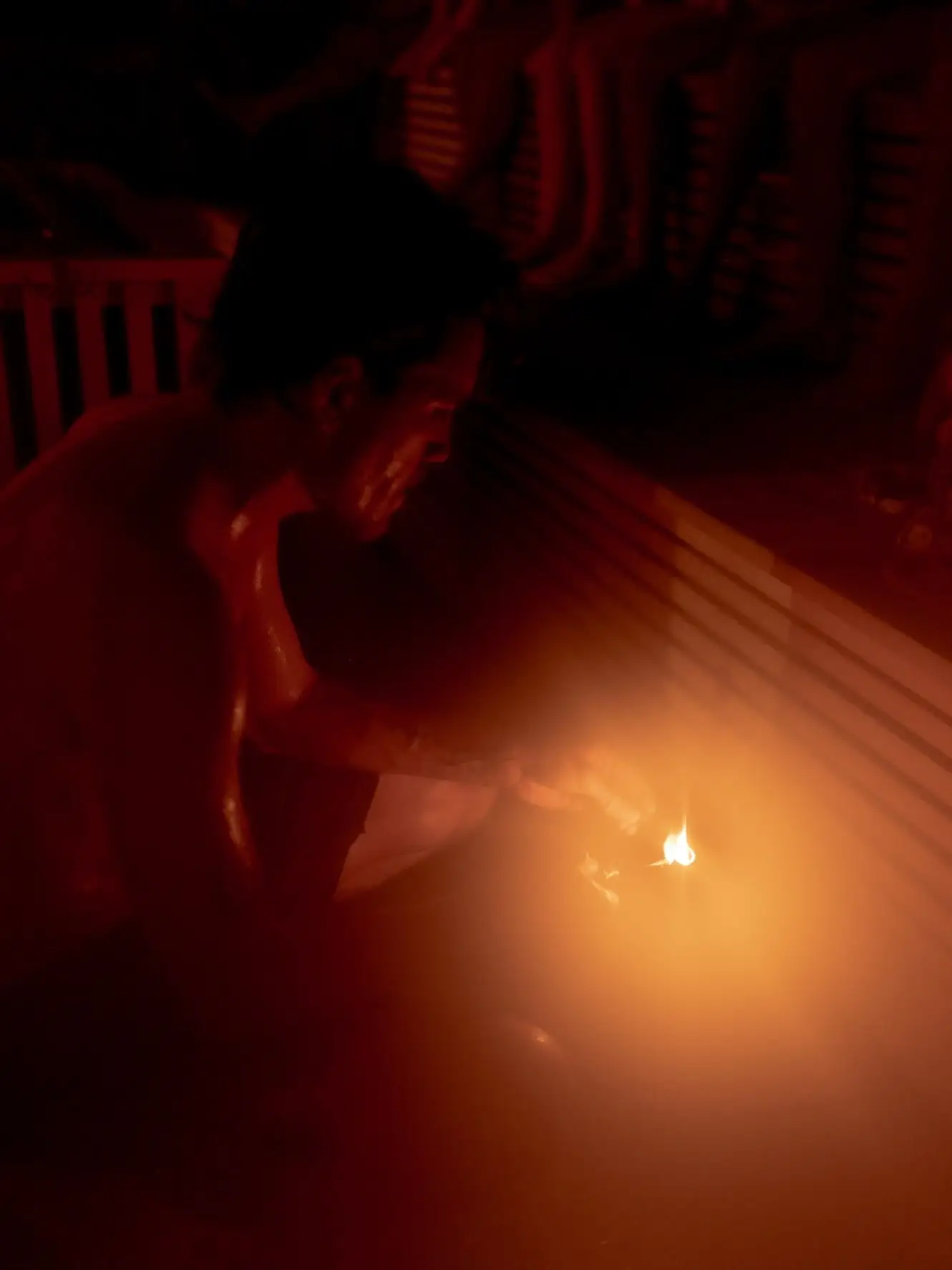 Sacred Sauna candlelit interior