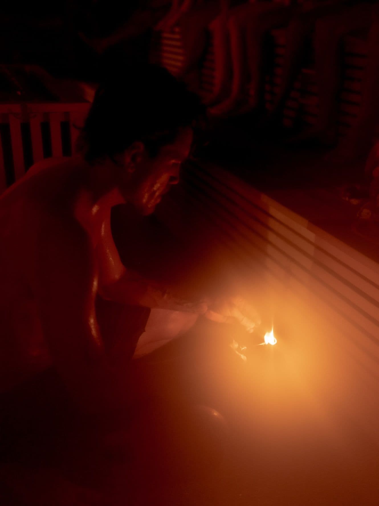 Sacred Sauna candlelit interior